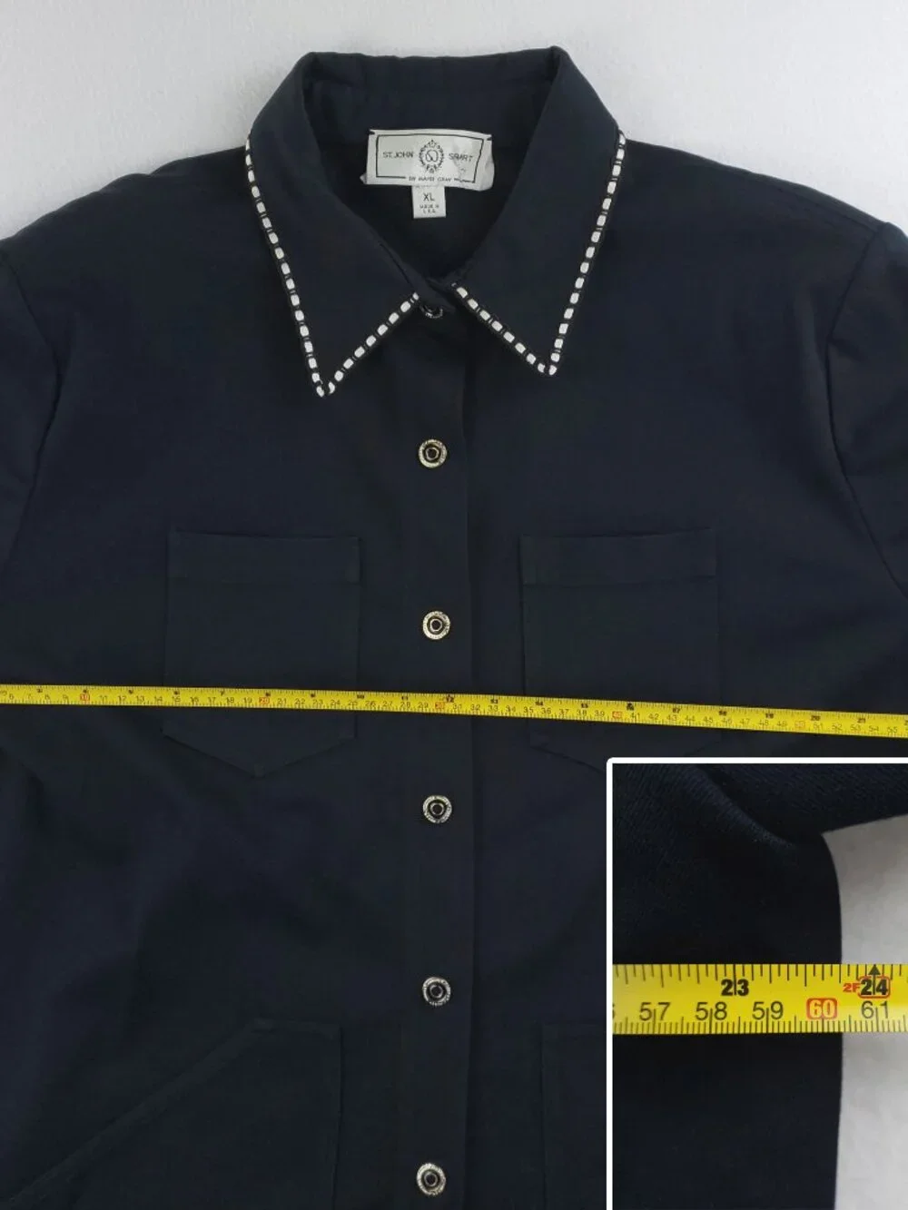St. John Sport Marie Gray Vintage Chore Jacket Snap USA Shoulder Pads Women's XL